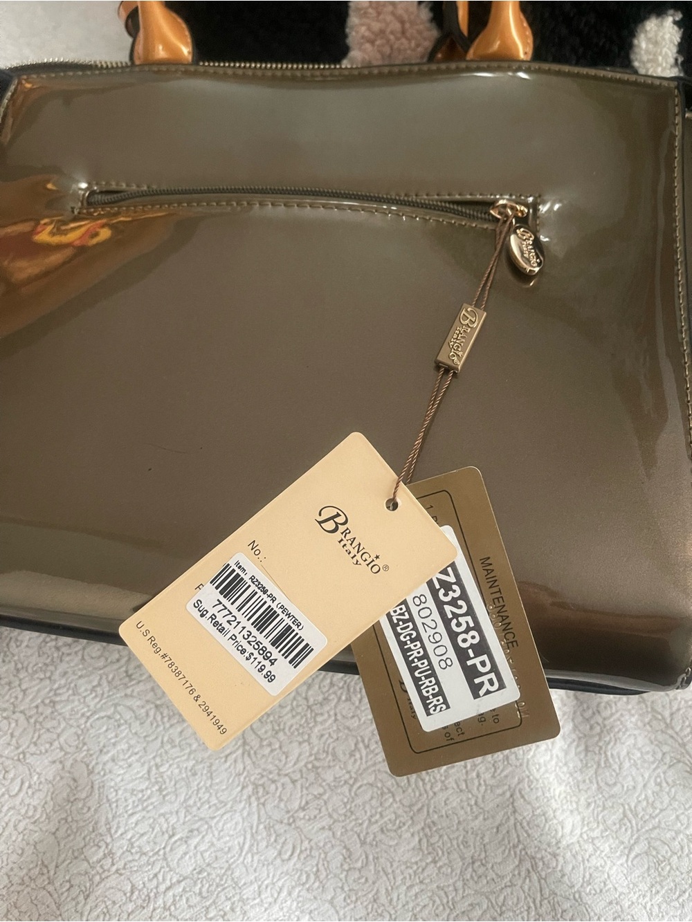 Brangio Italy Glossy Tan Satchel Handbag with Accents very Brighton style - Picture 6 of 8